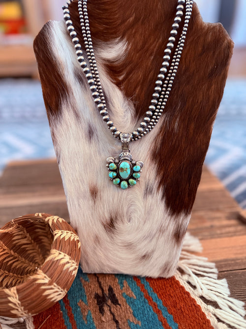 Handcrafted Sonoran Mountain Turquoise & Sterling Silver Beaded Necklace by Gilbert Tom
