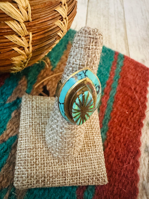 Old Pawn Navajo Sterling Silver, Turquoise, Opal Inlay Ring Size 6.75