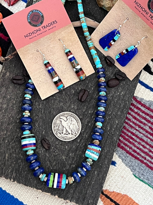 Ronald Chavez Handcrafted Multistone Beaded Santo Domingo Necklace with Lapis Rondelles