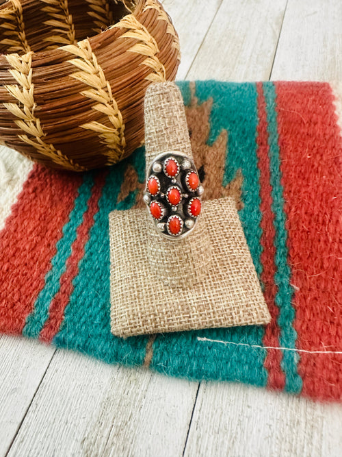 Old Pawn Navajo Sterling Silver & Coral Ring Size 8