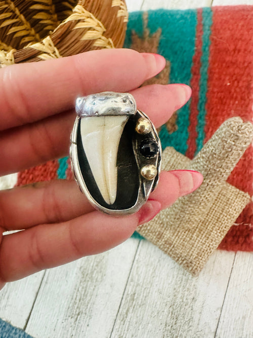 Old Pawn Navajo Sterling Silver & Onyx Ring Size 11.75