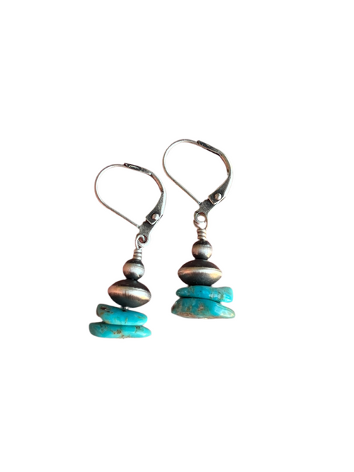 Navajo Made Sterling Silver Summer Lovin’ Sonoran Turquoise Beaded Drop Earrings, Leverback