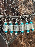 Sterling Silver and Turquoise Handcrafted Barrel Bead Earrings by Preston Haley