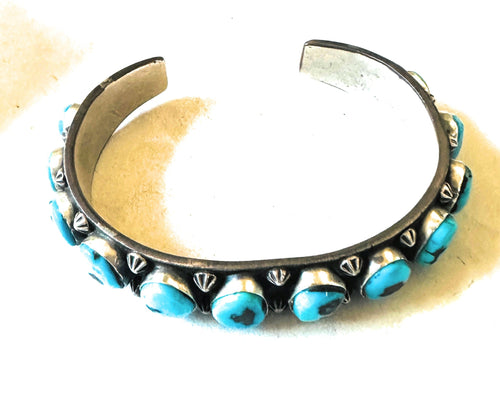 Old Pawn Navajo Sterling Silver & Sleeping Beauty Turquoise Cuff Bracelet /