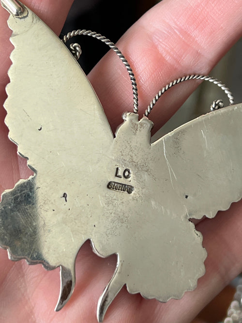 Lee Charley Handcrafted Sterling Silver and Turquoise Butterfly Lover’s Link Necklace, Belt or Hat Adornment