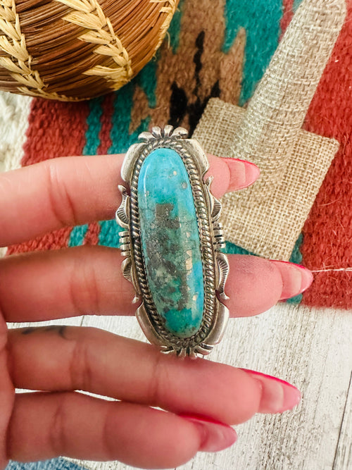 Old Pawn Navajo Sterling Silver & Turquoise Ring Size 7.5 by Jon McCray