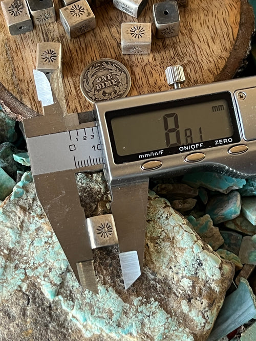 Handmade Stamped Sterling Silver Cube Beads, The Sunburst