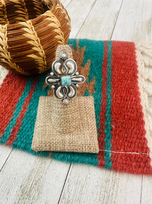 Old Pawn Navajo Sterling Silver & Turquoise Ring Size 6