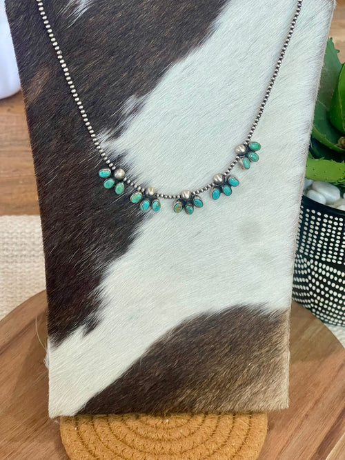 Handmade Sterling Silver & Turquoise Beaded Necklace