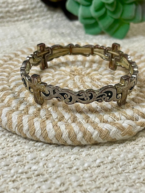 Vintage Handmade Copper Beaded Stretch Cross Bracelet