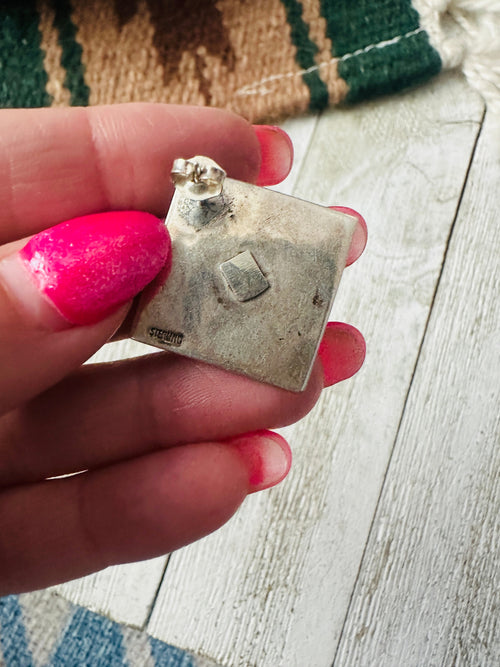 Old Pawn Mother of Pearl & Sterling Silver Inlay Earrings