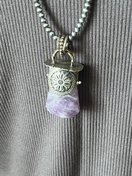 Sterling Silver Gem Collector 30” + 2” Beaded Necklace w/ Amethyst & Starburst Pendant