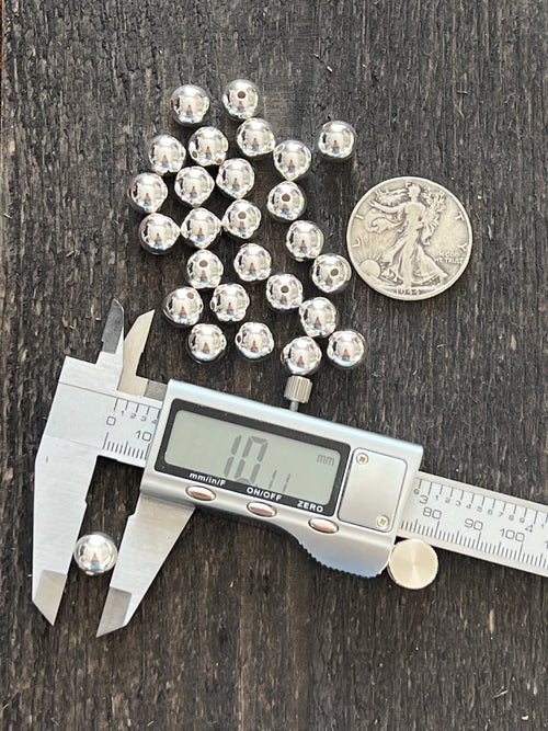 10 Bright Sterling Silver Machine Made Seamless Round Beads, 10mm