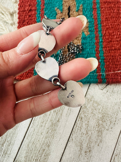 Handcrafted Queen Pink Conch & Sterling Silver Pearl Lariat Heart Necklace