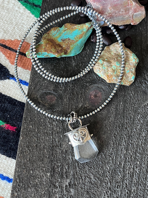 Sterling Silver Gem Collector 30” + 2” Beaded Necklace w/ Tularosa Quartz & Heart Pendant