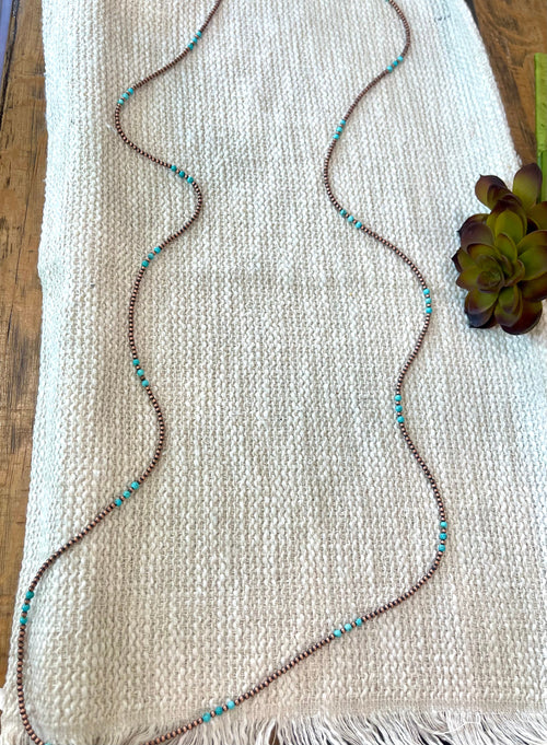 Handmade Copper & Turquoise 60” Beaded Necklace