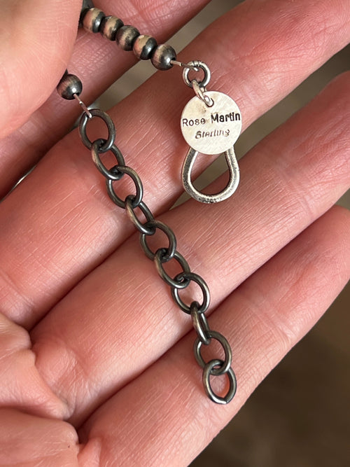 Navajo Made Electric Rainbow Sterling Silver, Turquoise and Spiny Oyster Single Strand Beaded Necklace by Rose Martin, 20 + 2 Inches