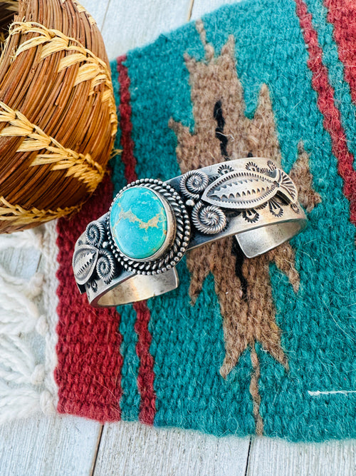 Handcrafted Old Pawn Sterling Silver & Turquoise Cuff Bracelet by M&R Calladitto