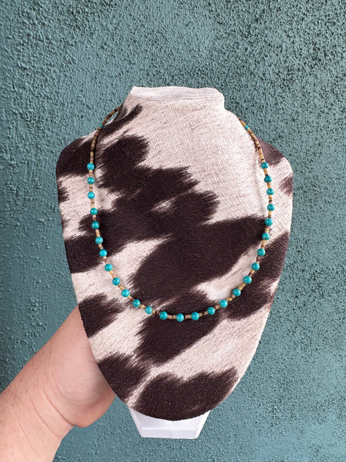 Handcrafted Turquoise And Heishi Beaded Necklace 16”