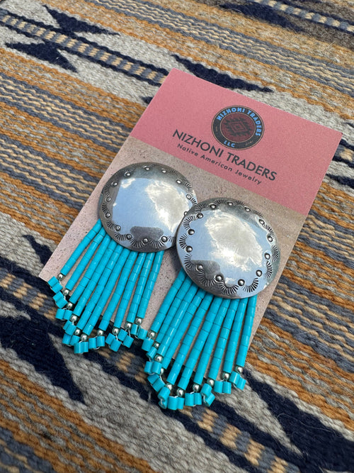 Old Pawn Navajo Sterling Silver Beaded Tassel Earrings