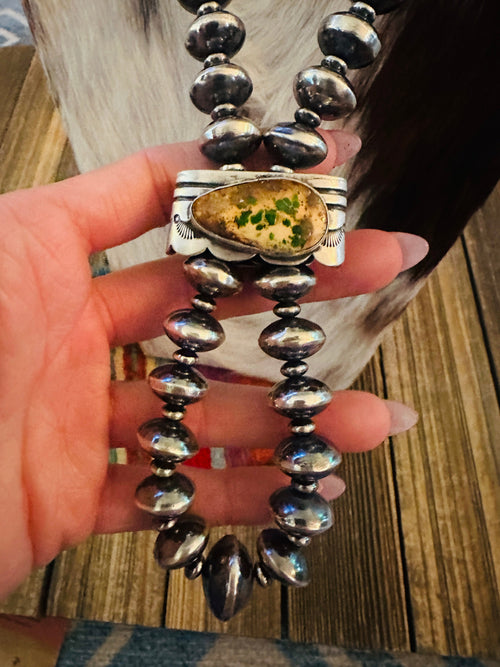Handcrafted Turquoise & Sterling Silver Beaded Double Sided Jacla Necklace