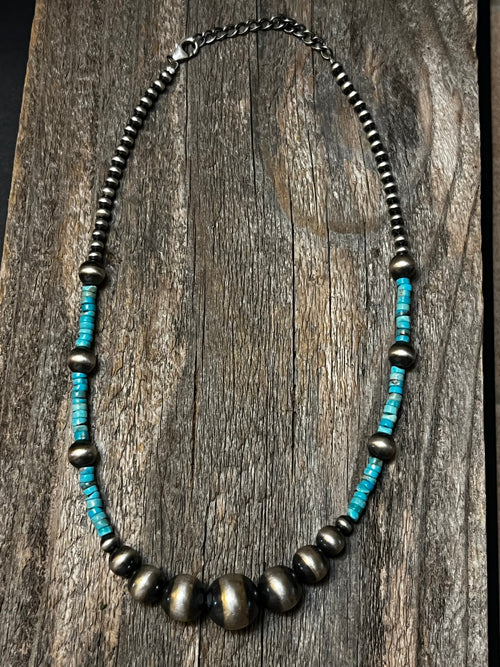 Handmade Sterling Silver & Turquoise Beaded Necklace
