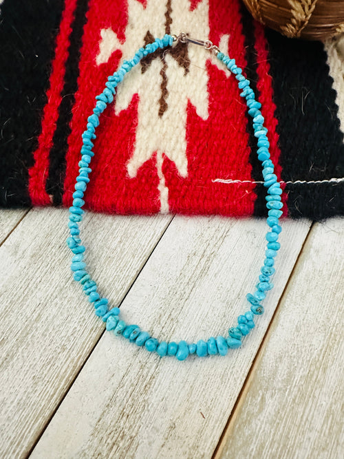 Handcrafted Turquoise & Sterling Silver 14” Beaded Necklace