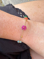 “The Golden Collection” Handmade Multi Color Beaded Plated Flower Bracelet