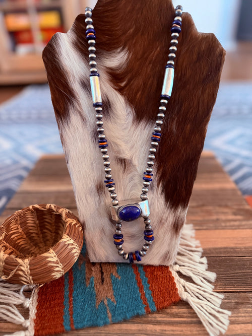 Handcrafted Lapis, Spiny & Sterling Silver Beaded Jacla Necklace