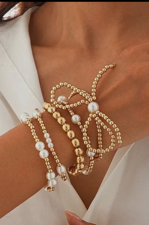 “The Golden Collection” BOW STACK Handmade Beaded Bracelet Set