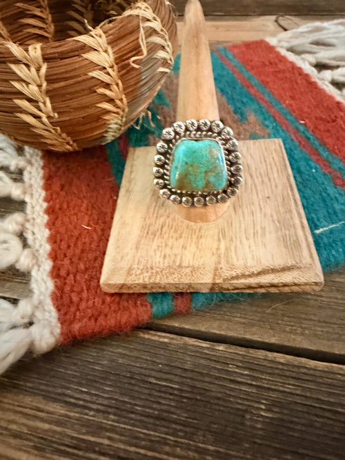 Old Pawn Handcrafted Turquoise & Sterling Silver Ring Size 9