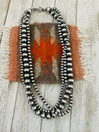 Navajo Sterling Silver Pearl Triple Strand 20” Beaded Necklace