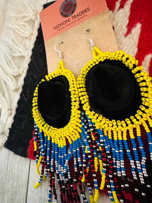 Navajo Beaded Cowboy Hat Dangle Earrings