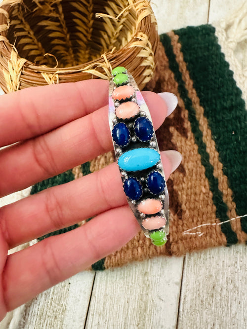 Handcrafted Old Pawn Multi Stone & Sterling Silver Cuff Bracelet by Daniel Mike