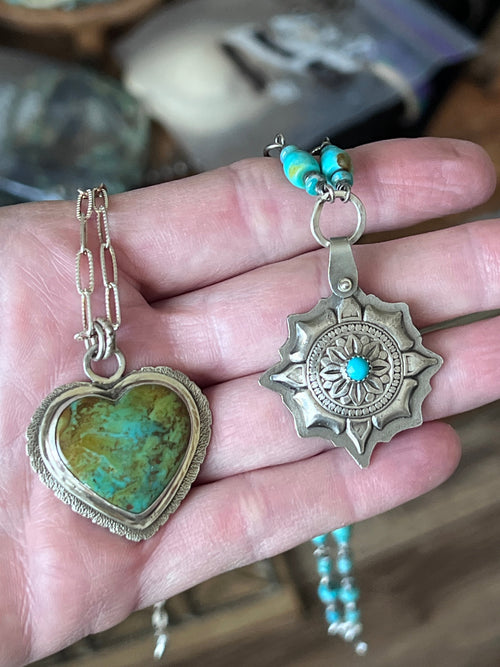Tularosa Rosary Style Sterling Silver and Turquoise True North Beaded Necklace