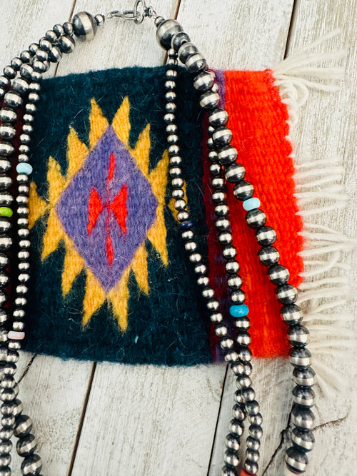 Handcrafted Multi Stone & Sterling Silver Pearl Triple Strand Beaded Necklace 22”