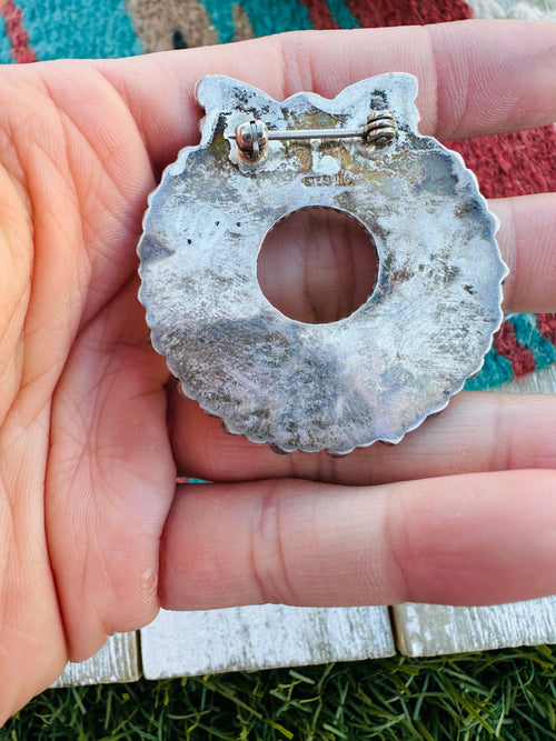 Old Pawn Handcrafted Sterling Silver and Multi Stone Wreath Brooch