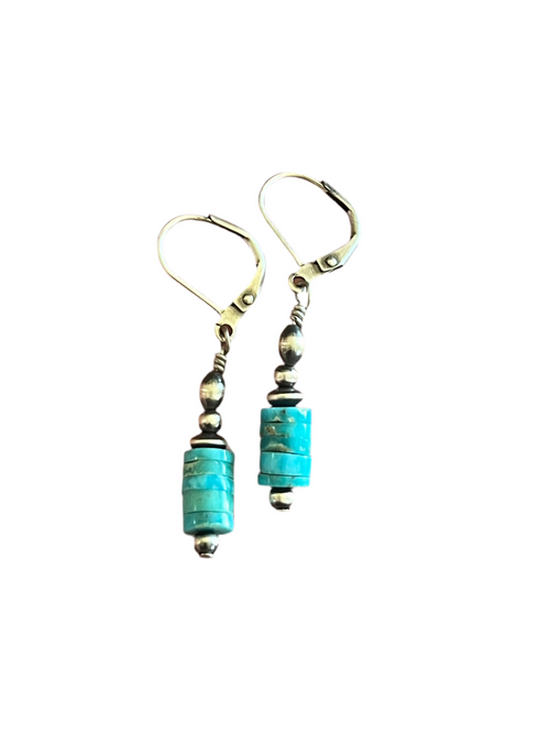 Navajo Made Sterling Silver Petite Summer Lovin’ Sonoran Turquoise Beaded Drop Earrings, Leverback