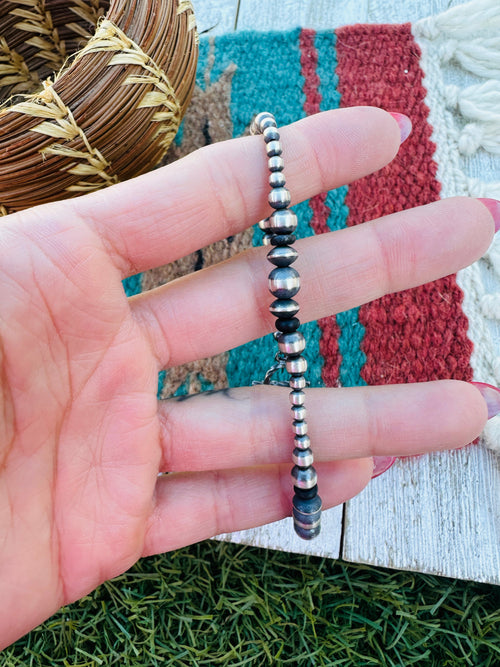 Handcrafted Onyx & Sterling Silver Pearl Beaded Bracelet