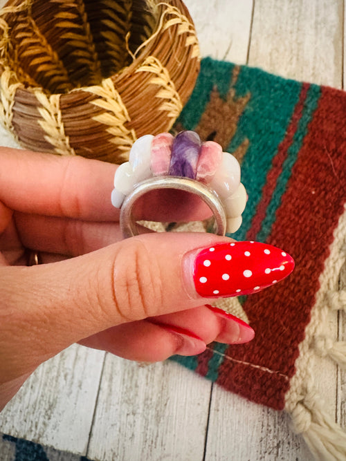 Old Pawn Navajo Sterling Silver & Multi Stone Inlay Ring Size 9