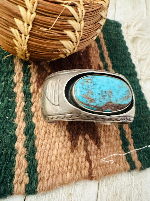 Handcrafted Old Pawn Turquoise & Sterling Silver Cuff Bracelet