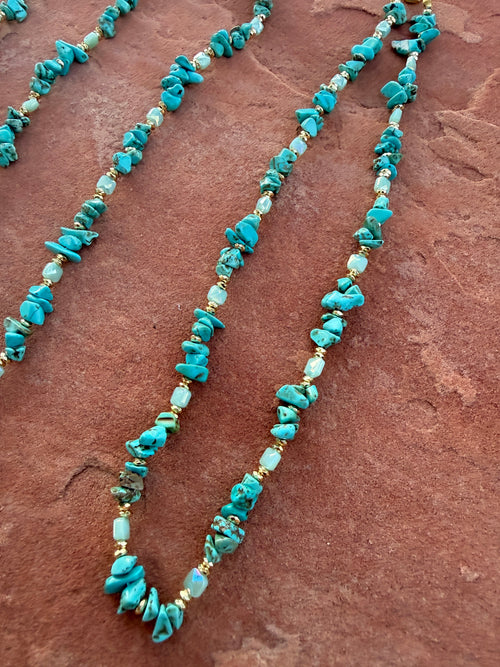 “The Golden Collection” Desert Darling Handmade Turquoise Beaded Gold Plated Beaded Necklace