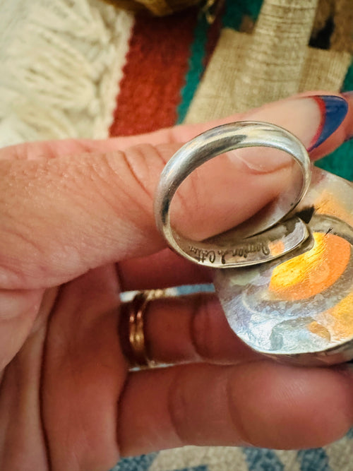 Old Pawn Navajo Sterling Silver & Wild Horse Adjustable Ring