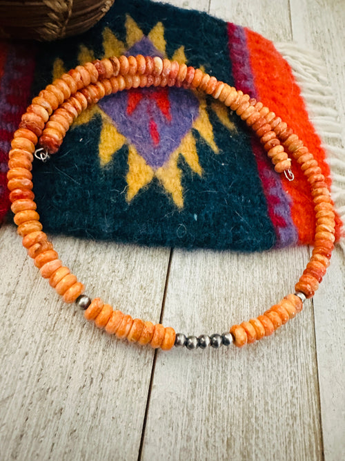 Handcrafted Orange Spiny & Sterling Silver Beaded Wrap Choker Necklace