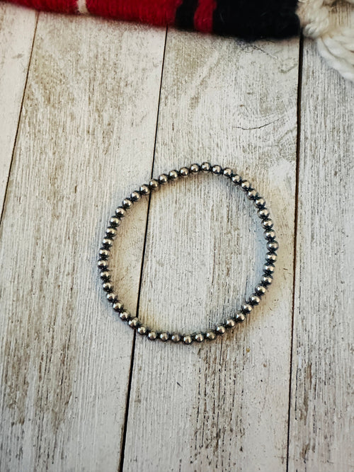 Handcrafted Sterling Silver 4mm Pearl Beaded Stretch Bracelet