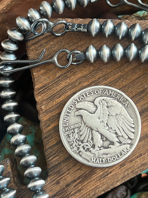 Vinita Cowboy 6.5mm Handmade Sterling Silver Navajo Saucer Pearl Necklaces, 20 inches