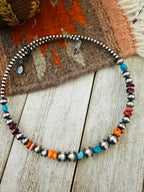 Navajo Spiny, Turquoise & Sterling Silver Beaded Wrap Choker Necklace