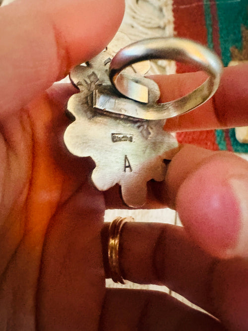 Old Pawn Navajo Sterling Silver & Orange Spiny Ring Size 8.5