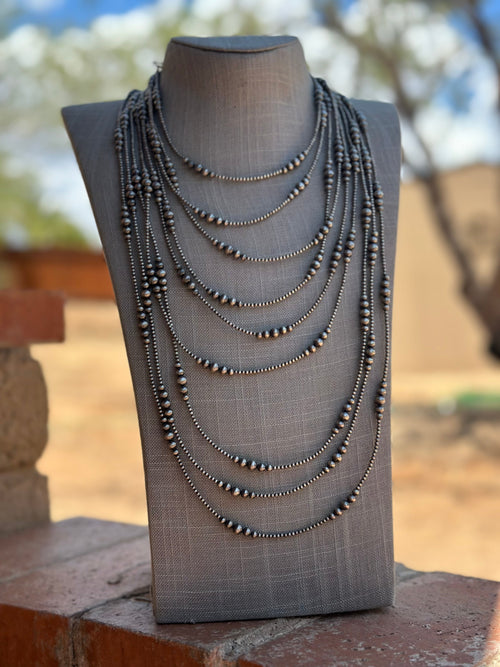 Handmade Graduated Sterling Silver Graduated Bead Beaded Necklace