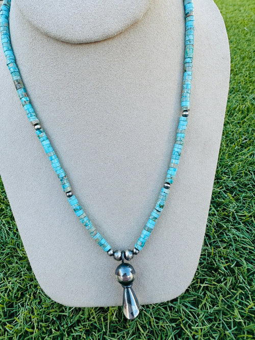 Handcrafted Turquoise & Sterling Silver Beaded Blossom Necklace